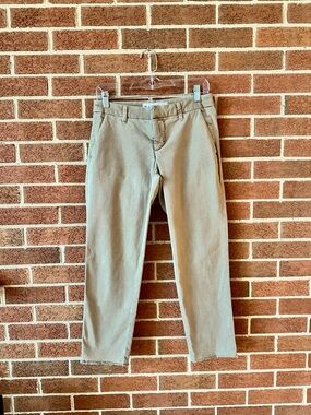 Frank & Eileen Beige Cotton Chino Straight-Leg Flat Women's Pants, Raw Hem, 2